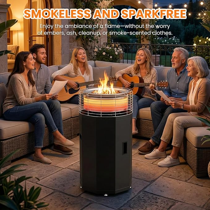DoCred 35" H Outdoor Patio Heater, 2 in 1 Propane Smokeless Fire Pit Heater for Backyard, Garden, Deck, Party