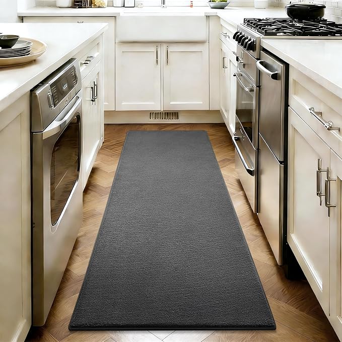 Vasofe Grey Hallway Runner Rug, 2x6 Runner Rugs Non Slip, Bedroom Carpet | Indoor Thickened Memory Foam Bedside Rugs for Bedroom Dorm Boys Room, Washable Low Pile Carpets for Entrance Hall