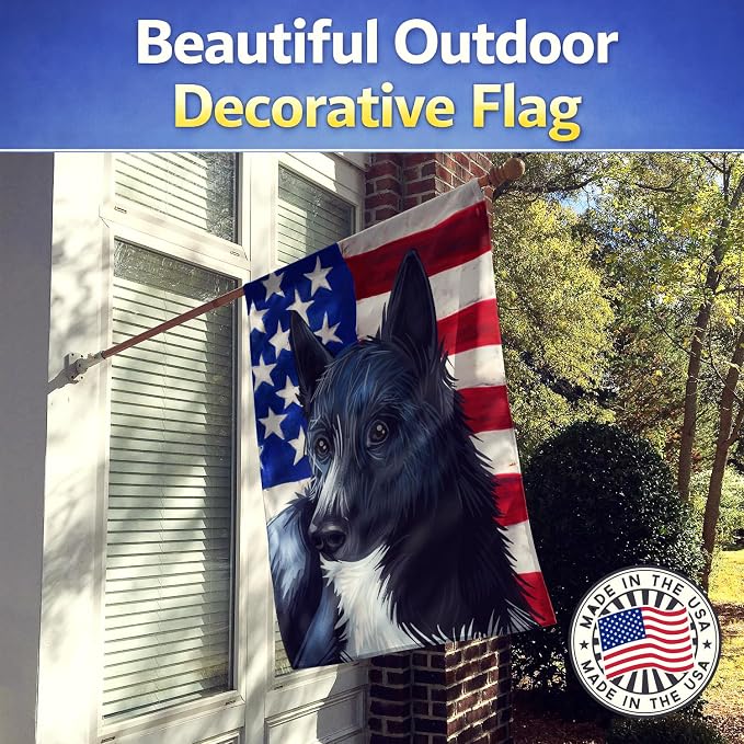 Caroline's Treasures CK6681CHF Russo-European Laika Dog American Flag House Flag Large Porch Sleeve Pole Decorative Outside Yard Banner Artwork Wall Hanging, Polyester, House Size, Multicolor