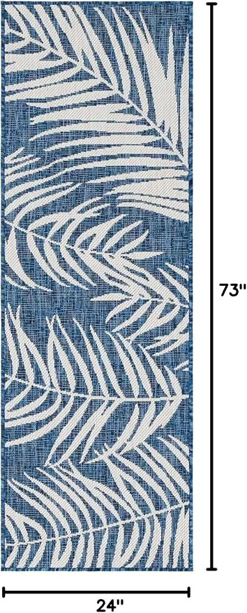 Unique Loom Outdoor Botanical Collection Area Rug - Palm (2' x 6' 1" Runner, Blue/ Navy Blue)