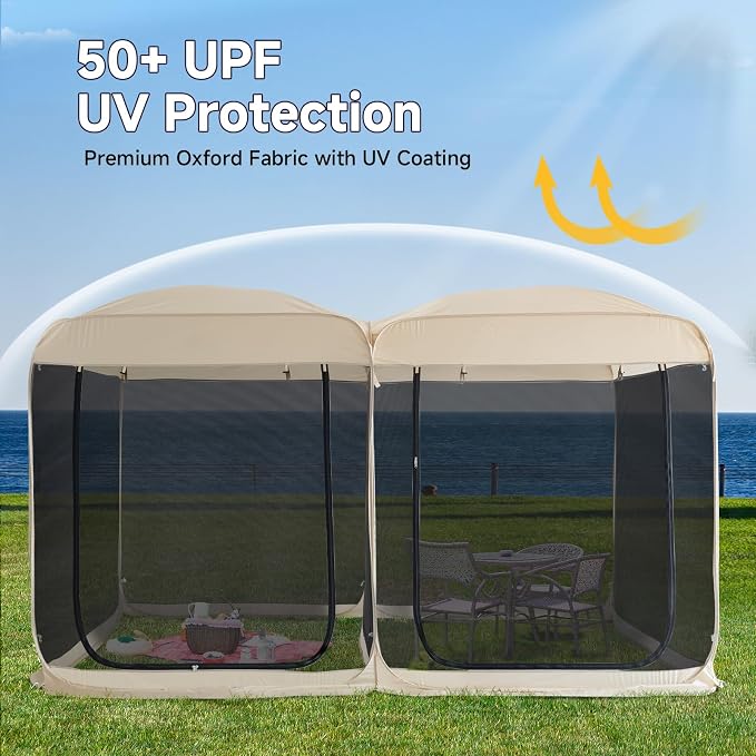 Alvantor Pop Up Screen House Tent, Instant Outdoor Gazebo with Mosquito Netting & UPF 50+ Sun Protection, Portable Canopy Shelter for Patio, Backyard, Camping (2-10 Person)