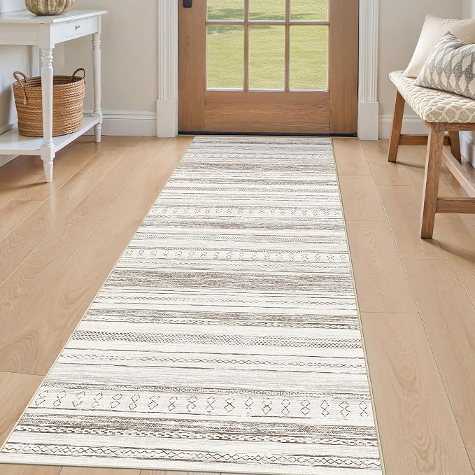 Tortania Area Rug 2x6 Runner Rugs - Washable Soft Neutral Boho Moroccan Farmhouse Rug Indoor Floor Carpet for Living Room Bedroom Kitchen Entryway Under Dining Table Home Office Decor - Cream Brown