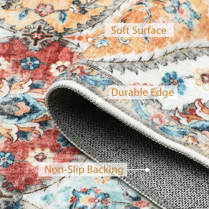 ROYHOME Hallway Runner Rug 2x8 Washable Moroccan Trellis Runner Rug, Cream | Stain Resistant Non-Slip Floor Cover Vintage Distressed Entrance Carpet for Laundry Kitchen Entryway Bedroom
