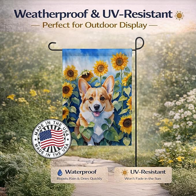 Caroline's Treasures DAC6062GF Corgi in Sunflowers Garden Flag Mailbox Flag Decorative Yard Flag Banner Outside Patio Artwork Yard Flower Beds, Garden Size, Multicolor