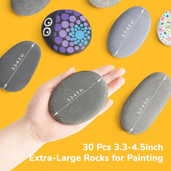 Simetufy 30Pcs Large Rocks for Painting 3.3-4.5Inch Natural River Stones for DIY, Art & Crafts, Smooth Paintable Flat Rocks Bulk for Adults, Children, Home Decor