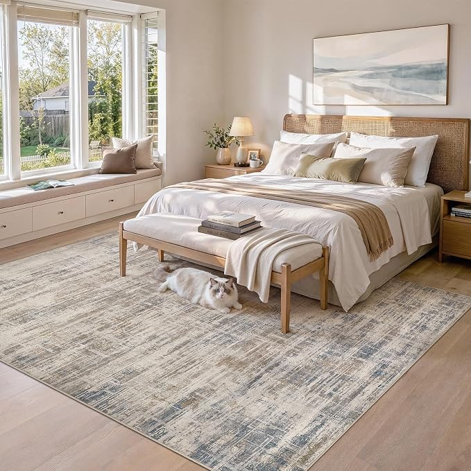 UERMEI 10x14 Area Rug for Living Room Washable Abstract Brown Carpet | Low Pile Non-Slip Soft Neutral Modern Kid Pet Friendly Large Rugs For Bedroom Dining Room Nursery Office Indoor Decor