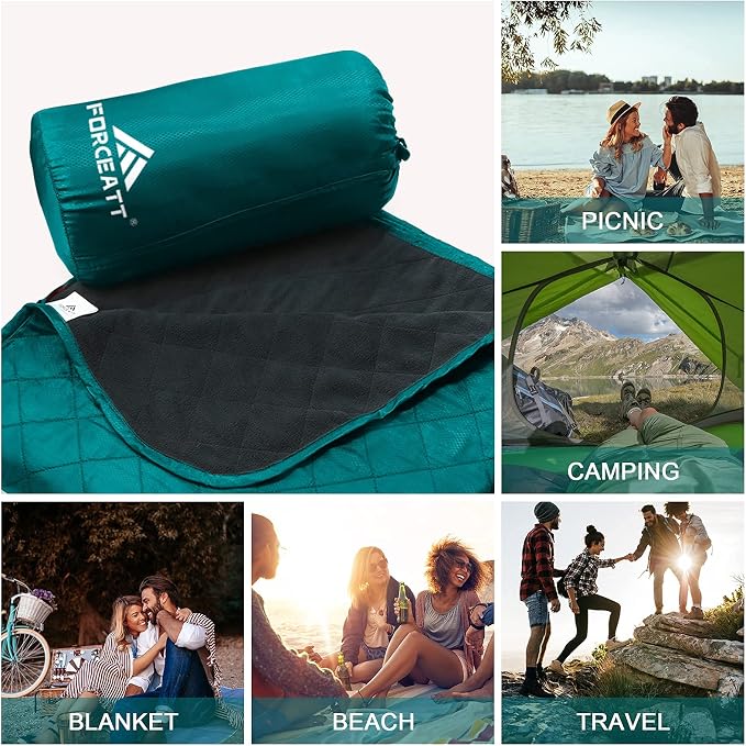 Forceatt Camping Blanket, 79" X 57" Large Outdoor Blanket, Sandproof, Waterproof for Outdoor Festivals, Beaches, Picnics, Stadium，Camping, Parks, Hiking, Travel, Family Suitable for 4 Seasons.
