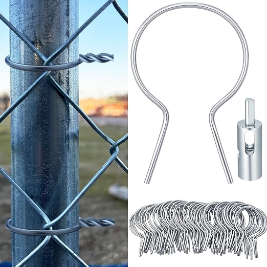 Hicarer 50 Pcs 4'' OD Twist Fence Ties Preformed 9 Gauge Galvanized Steel with Drill Chuck Pre-Cut Chain Link Fence Tools for Fixing Chain Link Mesh to Posts Farms Gardens (Silver)