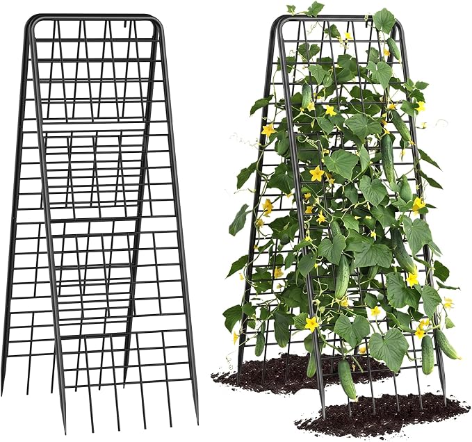 LIANTRAL A-Frame Trellis for Climbing Plants Outdoor, 2 Pack Metal Garden Trellis, Heavy Duty Cucumber Climbing Trellis with Dense Grid for Tomatoes Flowers Vegetables