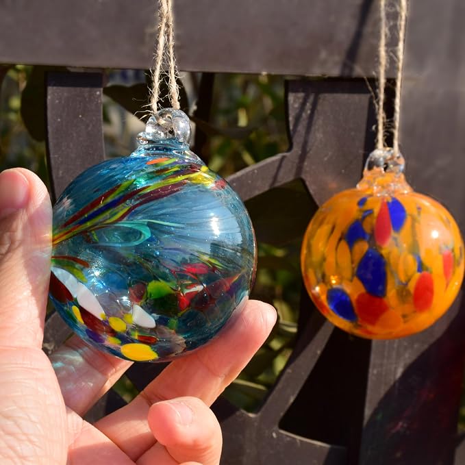6pcs Hand-Blown Glass Balls Ornaments 6cm/2.36Inch Glass Christmas Ball Ornaments Friendship Gazing Balls for Home Outdoor Garden Patio Décor (Multicolor)