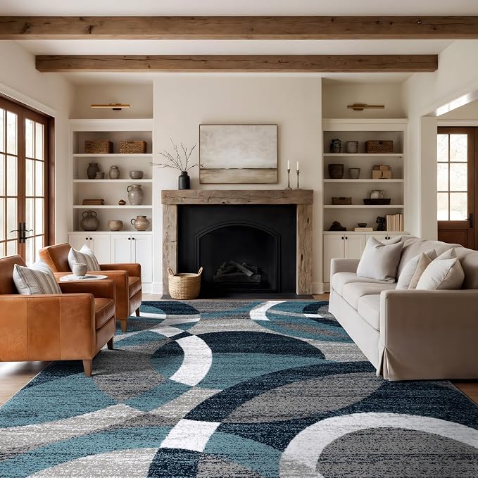 Rugshop Abstract Circles Contemporary High Traffic Area Rug Blue 10' x 14' | Rectangular, Size 10' x 14', Living Room, Bedroom, Dining Room, Home Office, Kitchen, Entryway, Hallway, Nursery, Kids Room