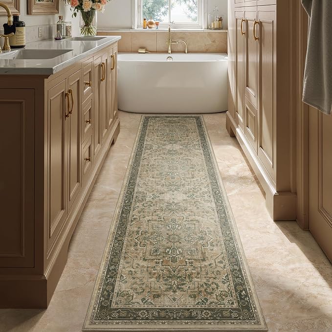 2x7 Hallway Runner Rug, Moody Vintage Medallion Entryway Rugs for Inside House Mudroom, Kitchen Runner Rugs Non Skid Washable, Carpet Runner for Bathroom Laundry Room Bedroom, Multi Brown/Olive