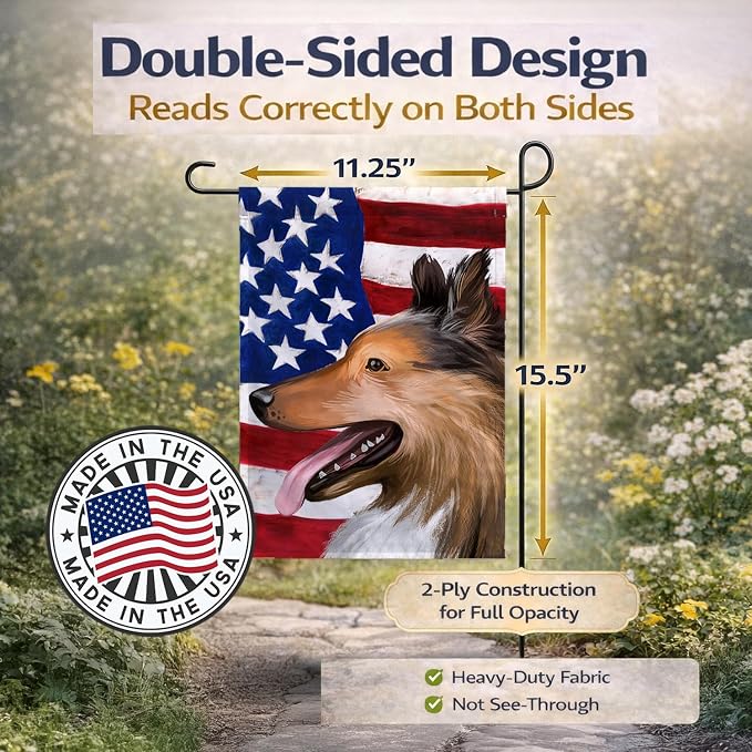 Caroline's Treasures CK6493GF Collie Smooth Dog American Flag Garden Flag Mailbox Flag Decorative Yard Flag Banner Outside Patio Artwork Yard Flower Beds, Garden Size, Multicolor