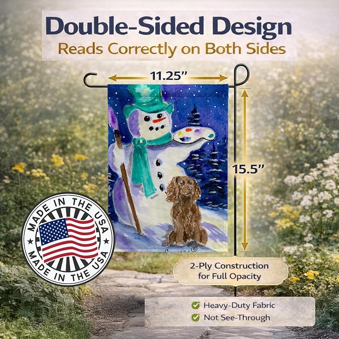 Caroline's Treasures SS1001GF Artist Snowman with Boykin Spaniel Garden Flag Mailbox Flag Decorative Yard Flag Banner Outside Patio Artwork Yard Flower Beds, Garden Size, Multicolor