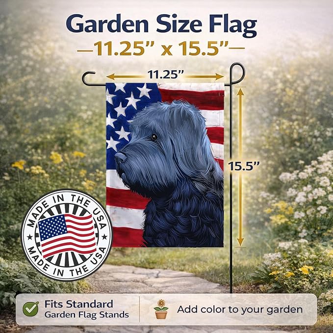 Caroline's Treasures CK6453GF Bouvier des Flandres American Flag Garden Flag Mailbox Flag Decorative Yard Flag Banner Outside Patio Artwork Yard Flower Beds, Garden Size, Multicolor