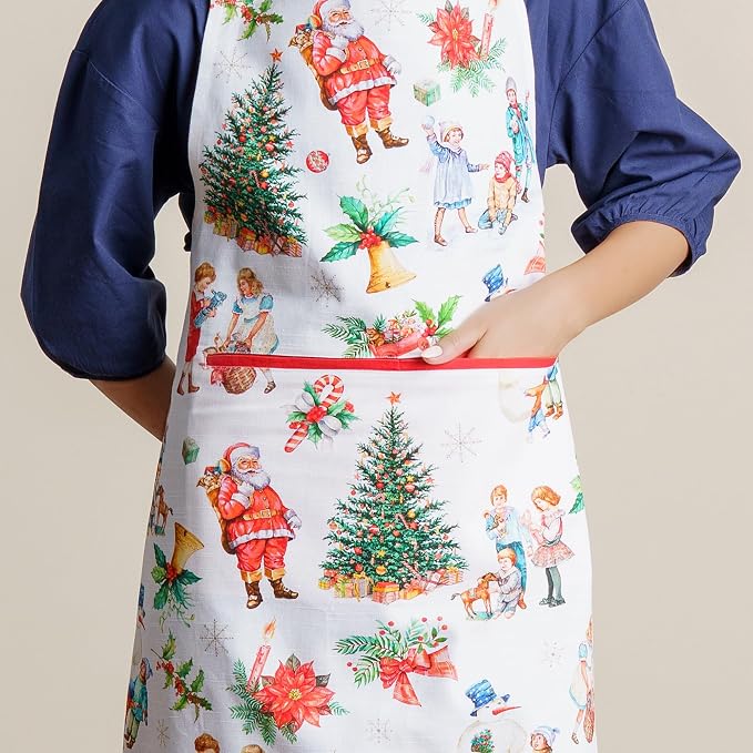 Maison d' Hermine Aprons for women with Pocket 100% Cotton (27.50"x31.50") | Adjustable Neck Strap & long ties Apron Men Chef Wedding Cooking Gardening Server Maid