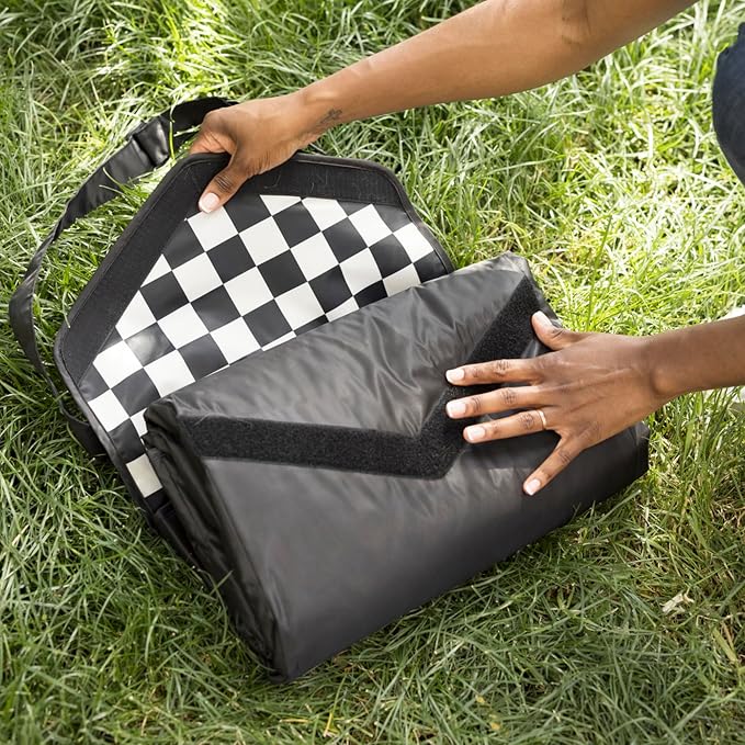 Tiny Twinkle Waterproof Picnic Blanket | 5'x7' 100% Recycled Polyester, Sandproof, Foldable & Portable for Beach, Camping, Travel（Black Checkers）
