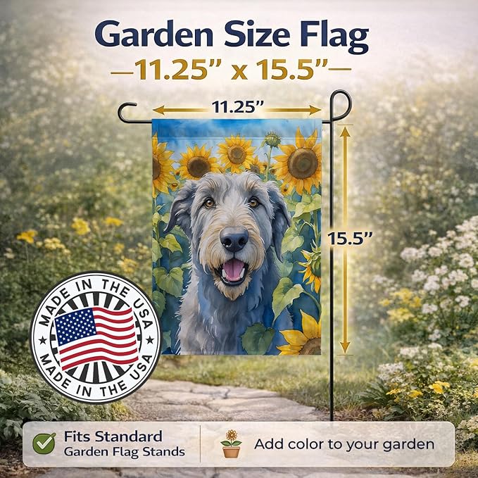 Caroline's Treasures DAC6100GF Irish Wolfhound in Sunflowers Garden Flag Mailbox Flag Decorative Yard Flag Banner Outside Patio Artwork Yard Flower Beds, Garden Size, Multicolor