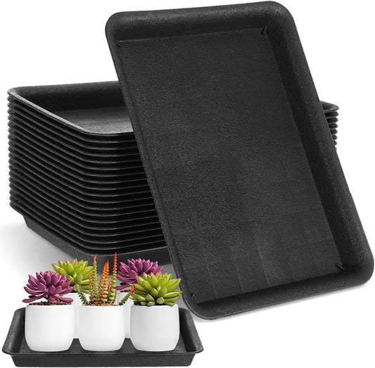 Gejoy 20 Pack 13 Inch Rectangular Plastic Plant Saucers Tray Bulk Heavy Plastic Plant Drip Tray Flower Pot Trays for Indoor Outdoor Anti-Slip Saucer for Garden Potted Water Drips and Soil