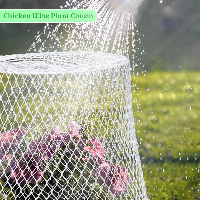 Therwen 15 Pcs Large Plant Wire Cloche 11 x 12 Inch Metal Garden Cloche with Garden Stakes Plant Protector from Animals for Keeping Bunnies Chicken Squirrels Birds (White)