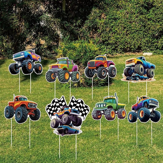 SUPERDANT 8Pcs All Terrain Vehicle Yard Sign with 16 Stakes Boy Party Lawn Decorations Motor Vehicles Party Waterproof Sign Yard Outdoor Lawn Decorative Sign for Garden Lawn Decoration