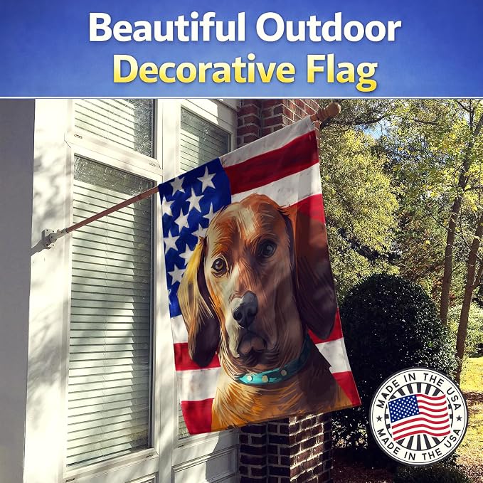 Caroline's Treasures CK6675CHF Redbone Coonhound Dog American Flag House Flag Large Porch Sleeve Pole Decorative Outside Yard Banner Artwork Wall Hanging, Polyester, House Size, Multicolor