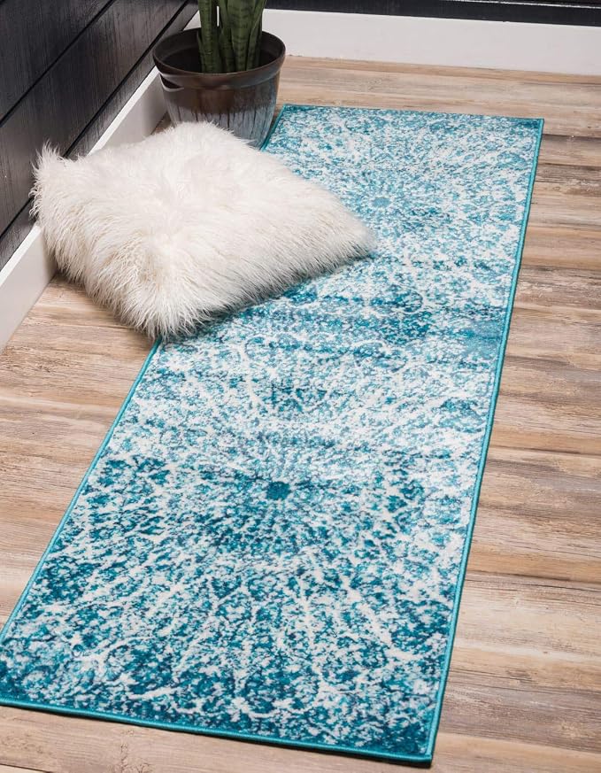 Unique Loom Sofia Collection Area Rug - Grace (2' x 13' 1" Runner, Turquoise/ Ivory)