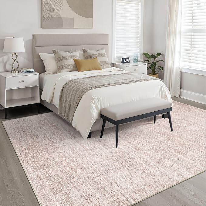 LOONGRUG 5x8 Area Rug Washable Neutral Modern Rug for Living Room Pink | Abstract Soft Stain Resistant Indoor Floor Non-Slip Carpet for Bedroom Nursery Kids Office Playroom