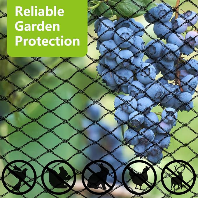 10x30ft Bird Netting, 1/2 inch Mesh, Heavy Duty Garden Netting for Fruit Trees, Blueberry Bushes, Vegetables, Extra Strong Woven Mesh Against Birds, Deer, Squirrels, Poultry and Other Animals