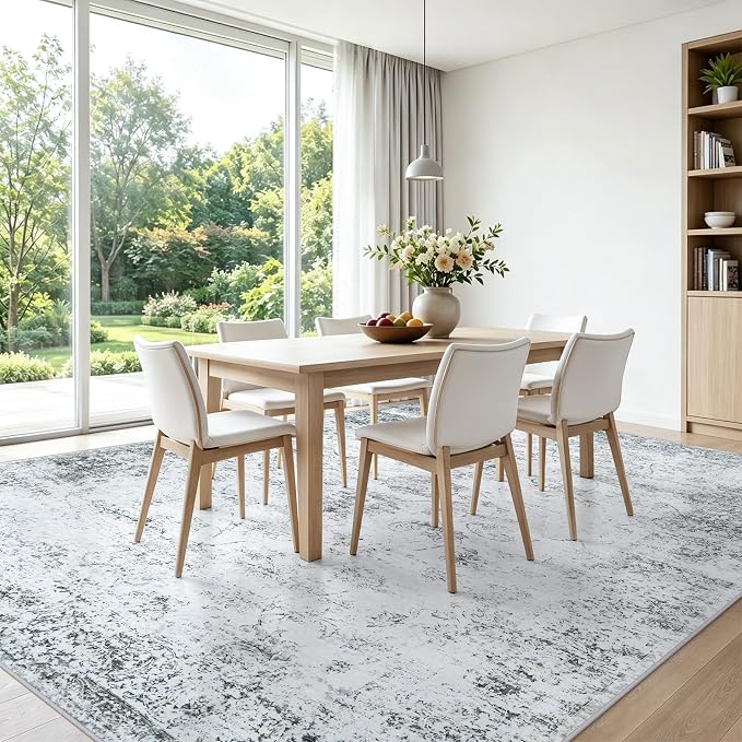 6x9 Washable Area Rug Modern Abstract for Living Room Bedroom Gray | Soft Indoor Carpet,Anti-skid Backing,Water Repellent,Non-shedding, Suitable for bedroom dining farmhouse nursery home office
