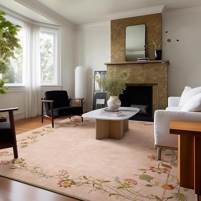 5x7 Washable Rugs for Living Room: Bedroom Area Rug Stain Resistant Non Slip Low Pile Soft Faux Wool Lightweight Rugs for Kitchen Dining Room Farmhouse Nursery Entryway Home Office Indoor