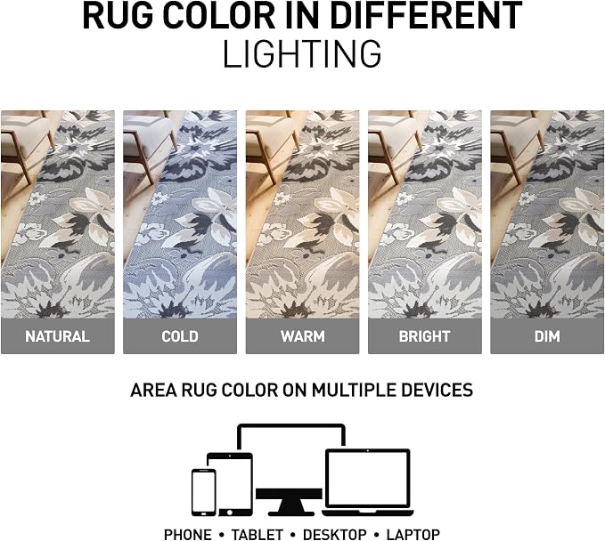 Rugshop Bergamo Contemporary Floral Non-Shedding Easy Cleaning Patio Deck Backyard Indoor/Outdoor Area Rug 5' x 7' Gray