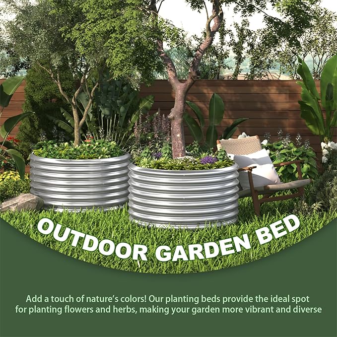 5 Pack Round Galvanized Raised Garden Bed Outdoor, Metal Garden Bed for Vegetables, Above Ground Garden Box for Flower, Steel Raised Beds for Gardening - 2FT