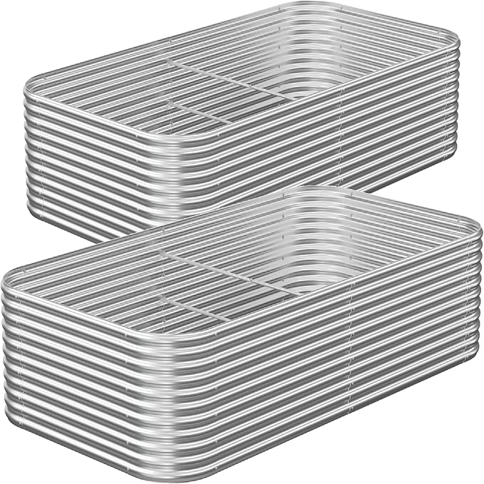 2 Pack Tall Corrugated Galvanized Steel Raised Garden Bed Outdoor, Metal Above Ground Garden Bed for Vegetables and Flowers, Raised Beds for Gardening-3x2FT