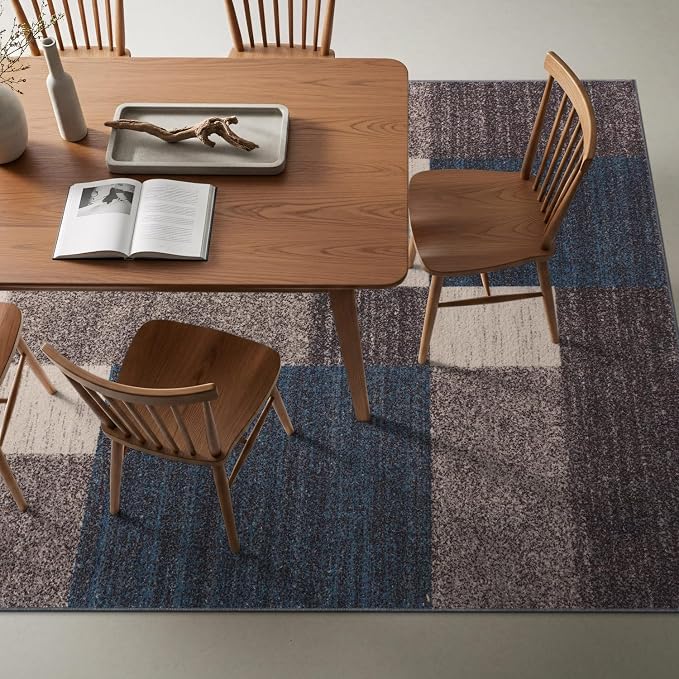 Rugshop Geometric Boxes Non-Slip Contemporary Area Rug Blue 7'10" x 10' | Non-Shedding, Rectangular, Size 7'10" x 10', Living Room, Bedroom, Dining Room, Home Office, Kitchen, Entryway, Hallway