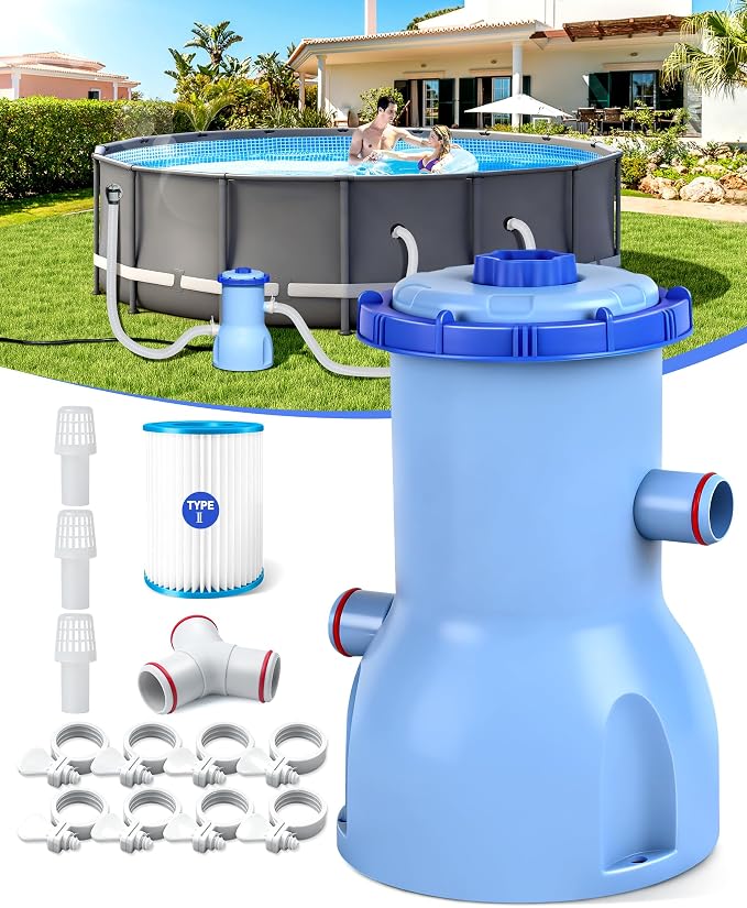 LuxBlue 530 GPH Small Pool Filter Pump for Above Ground Pools | ETL Certified Cartridge Filter Pump, Pro Water Circulation System- Quickly Remove Debris, Enhance Crystal-clear Pool Water