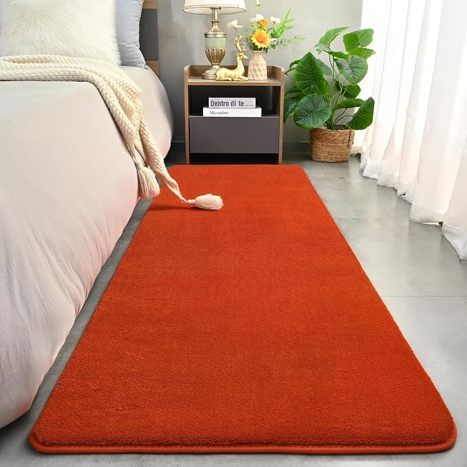 Amearea Modern Soft Hallway Runner Rug, 2x6 Feet Orange Washable Runner Rug | Fluffy Bedroom Bedside Rugs, Indoor Non Slip Memory Foam Rug Carpet for Hallway Entrance Kitchen Living Room Decor