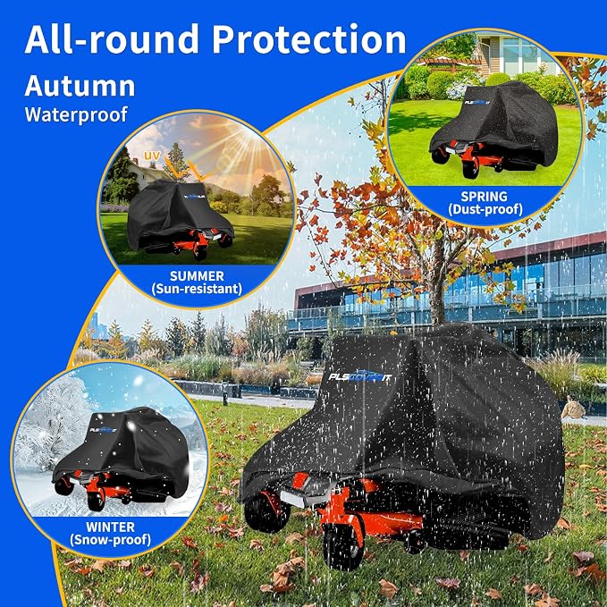 Zero-Turn Mower Cover, Heavy Duty 600D Oxford Lawn Mower Covers, Waterproof Universal Fit Tractor Cover with Drawstring & Storage Bag, UV, Dust, Wind for Outdoor Garden Storage,79×55×46 in