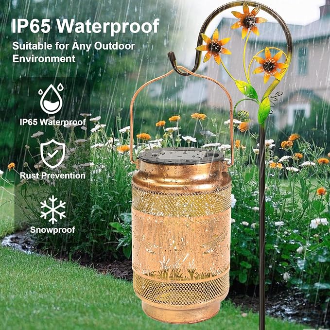 Dragonfly Solar Lanterns Outdoor Waterproof with Shepherd Hook, Gifts for Women Mom Grandma Birthday, Metal Solar Hanging Lights Garden Decor for Outside Yard Patio Pathway Backyard Porch