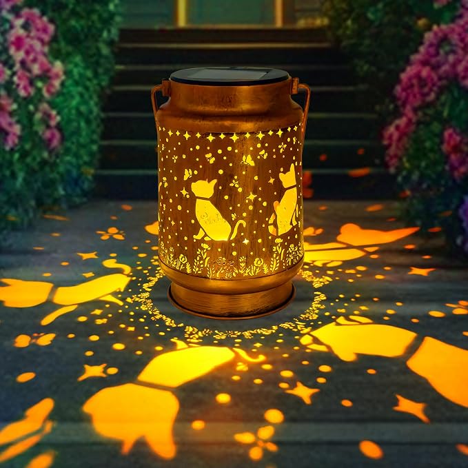 Cat Solar Lanterns Outdoor Waterproof, Cat Gifts for Women Mom Grandma, Hanging Solar Lights for Yard, Patio, Lawn, Pathway, Tabletop, Porch, Garden Decor