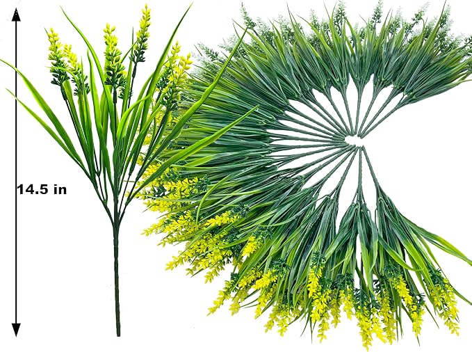 Artificial Plants Outdoor, 20 Pcs Fake Flowers UV Resistant Outdoor Fake Plants, Lavender Artificial Flowers Plastic Fake Faux Flowers Shrubs for Home Porch Garden Yard Window Box (Yellow White)