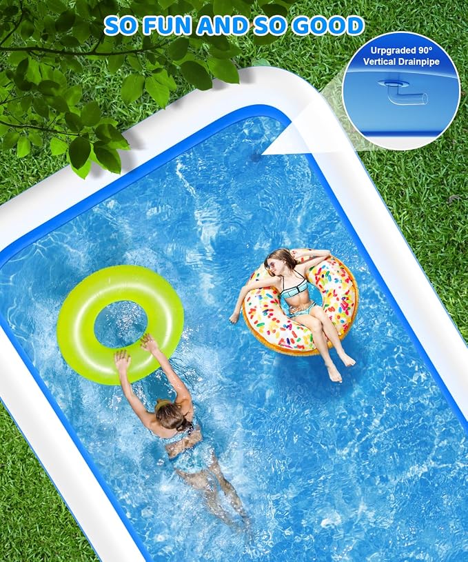 180" x 76" x 22" Large Inflatable Swimming Pool for Adults & Kids, Oversized Family Blow Up Pool for Backyard, Sturdy Thickened Kiddie Pool, Easy Setup & Portable