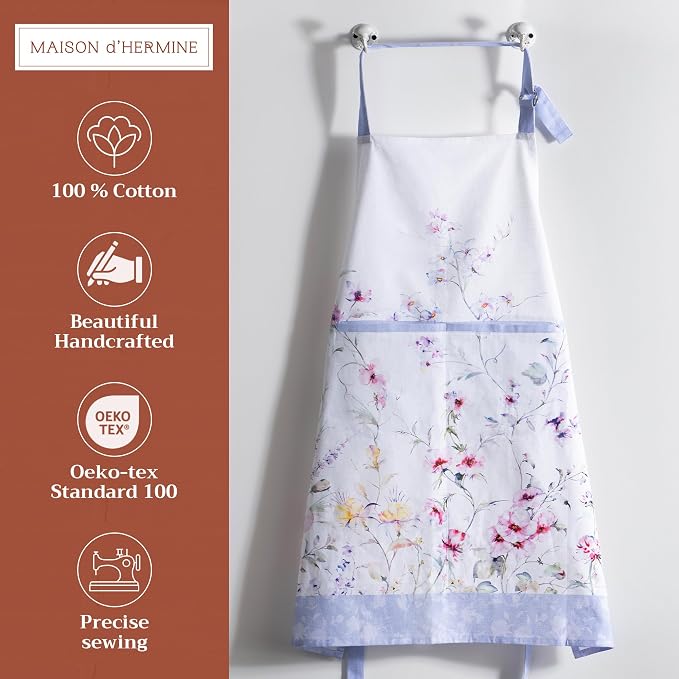 Maison d' Hermine Aprons for women with Pocket 100% Cotton (27.50"x31.50") | Adjustable Neck Strap & long ties Apron Men Chef Wedding Cooking Gardening Server Maid