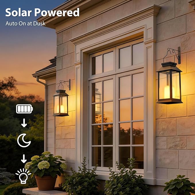 Otdair 4 Pack Solar Lanterns Outdoor Waterproof, 8.62" Solar Lantern with Glass Retro LED Flickering Flameless Candle,Lanterns Decorative Outdoor for Gift, Yard, Garden, Patio, Balcony,Porch, Party