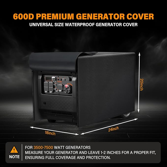 Generator Cover 24”L x 18”W x 20”H, Fits Most 3000-5000W Generators, Heavy-Duty Waterproof Oxford Fabric, Windproof with Zipper Closure for Outdoor Protection