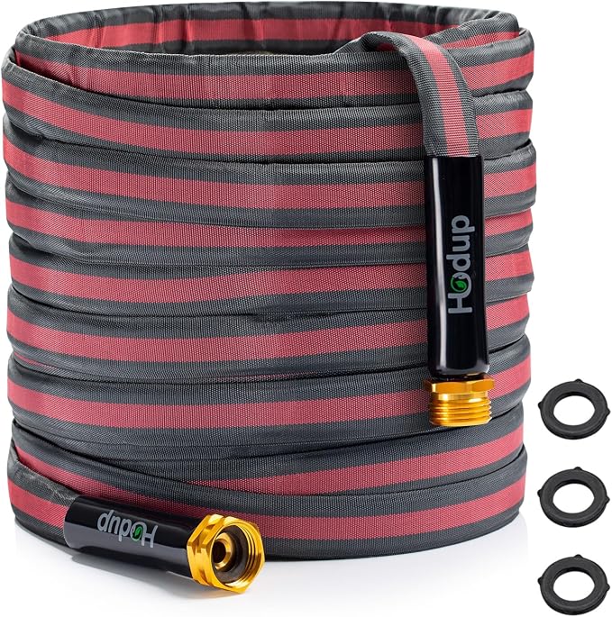 Flexible & Lightweight Garden Hose - 2026 Upgrade Non-Expanding Hose with Latex Core, Heavy-Duty & Kink-Free Design for High Pressure - Outdoor Yard, RV, Car Washing (Gray/Red, 15 FT)