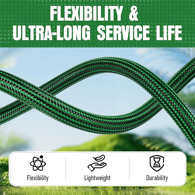 NON-EXPANDABLE Garden Hose 50 ft, Heavy Duty Flexible Water Hose, Kink Resistant Lightweight Hybrid Hose with Durable Fabric Skin, Leakproof Hose Male to Female Fittings