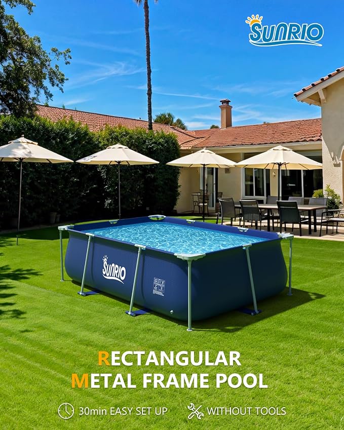 Metal Pro 8'3" X 5' X 26" Rectangle Pool Durable Steel Frame Above Ground Pool for Outdoor Backyard Swimming Pool Suitable Friends Family Adults Kids