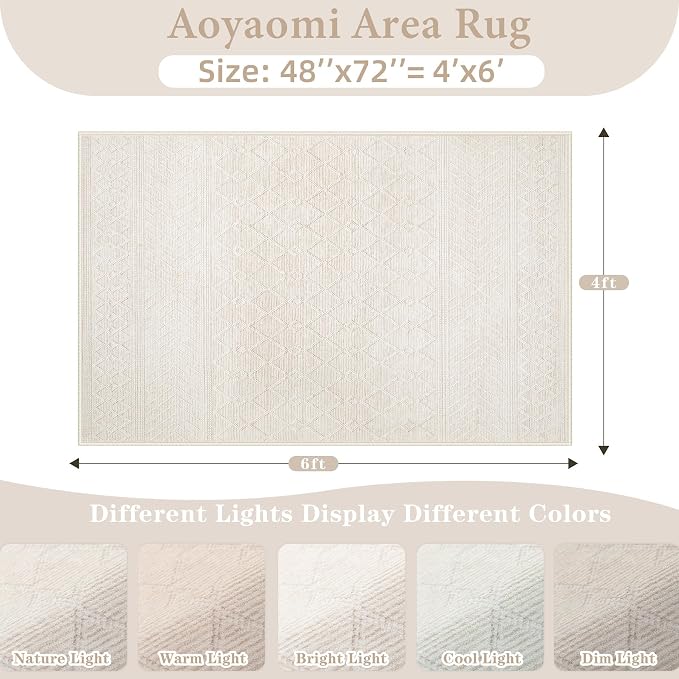 Area Rug 4x6 Geometric Rug: Washable Boho Moroccan Rugs Soft Farmhouse Rug, Modern Neutral Stain Resistant Indoor Floor Carpet for Livingroom Bedroom Dining Table Nursery(Modern Beige,4'x6')