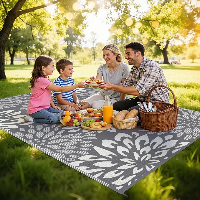 HEBE Waterproof Outdoor Rug 6x9 for Patios, Floral Reversible Plastic Straw Rug Patio Mat, Indoor Outdoor Carpet RV Mat Camping Rug for Deck, Camper, Porch, Balcony, Backyard, Picnic